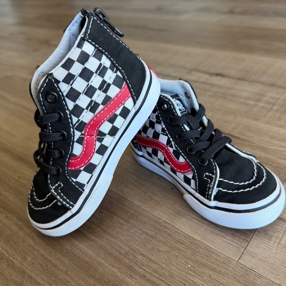 Vans Other - Vans Sk8-Hi Zip Toddler 6.0 Checkerboard Black Red High Top Sneakers 721356